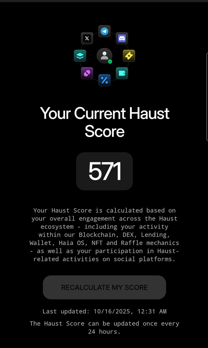 I just tried checking my HAUST score <a href="/HaustNetwork/">Haust Network</a>

Have you checked your HAUST score yet, guys? Check it here:
score.haust.network