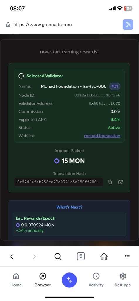 dah⋇visa (@0xdahvisa) on Twitter photo gmonad, i staked 15mon this morning with validator 31, many people went for APY but i went for success rate kek.
shall i help two people with ten mon each for staking?
if yes comment your addy below and retweet this post.
while at that study Lumiterra <a href="/LumiterraGame/">Lumiterra (mainnet arc)</a> gmonad, i staked 15mon this morning with validator 31, many people went for APY but i went for success rate kek.
shall i help two people with ten mon each for staking?
if yes comment your addy below and retweet this post.
while at that study Lumiterra <a href="/LumiterraGame/">Lumiterra (mainnet arc)</a>
