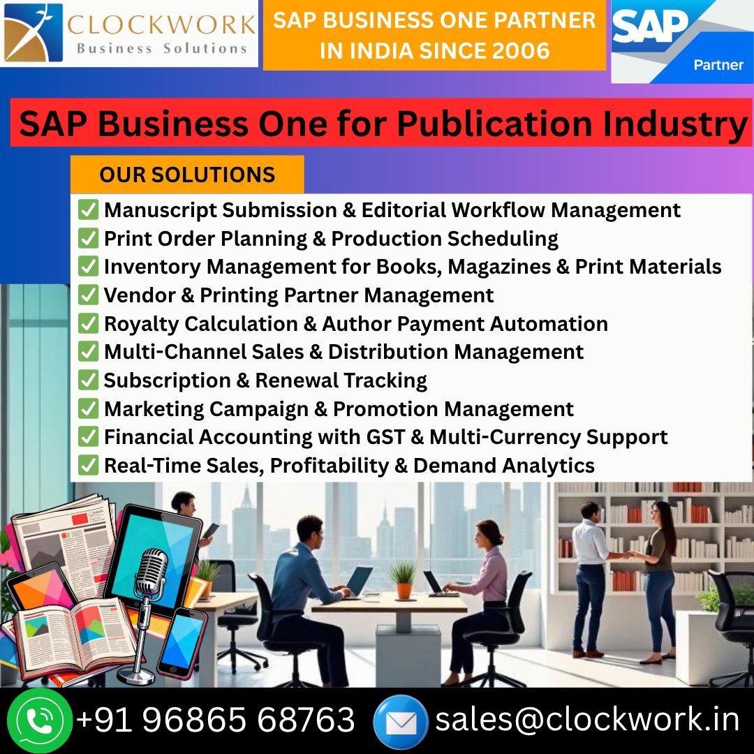 Clockwork2013's tweet image. Digitize your publication business with SAP Business One from Clockwork.

 📞+91 96865 68763
 📧sales@clockwork.in
 🌐clockwork.in

#SAPBusinessOne #PublicationERP #PublishingSolutions #MediaERP #PrintManagement #RoyaltyManagement #inventorymanagement