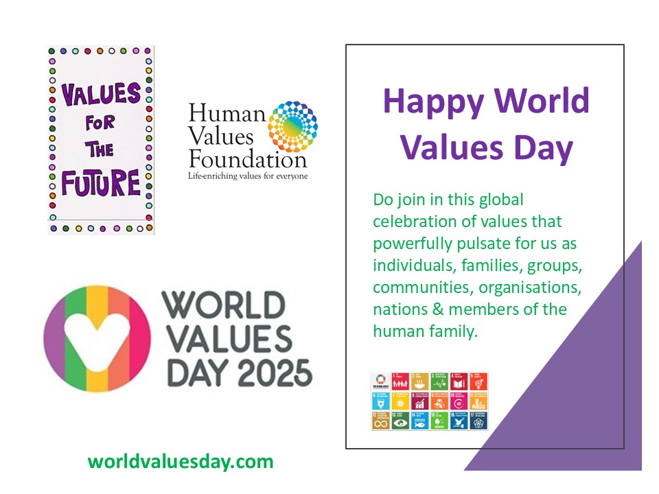Today is a global festival of #positivity!
It's WORLD VALUES DAY with the theme of #Values for the #Future.
Join in #WorldValuesDay
Have fun celebrating!

#Happiness #Community #Education #Peace