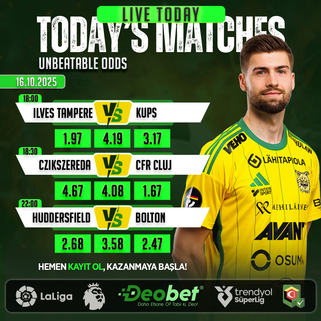 xdeobet's tweet photo. 👉 Futbol severlerin kazançları DeoBet ile artıyor.

⚽️ ILVES TAMPERE - KUPS
⚽️ CZIKSZEREDA - CFR CLUJ
⚽️ HUDDERSFIELD - BOLTON

📌 Güncel Giriş: https://t.co/yFOmo18kPx https://t.co/89XAEBxbqN