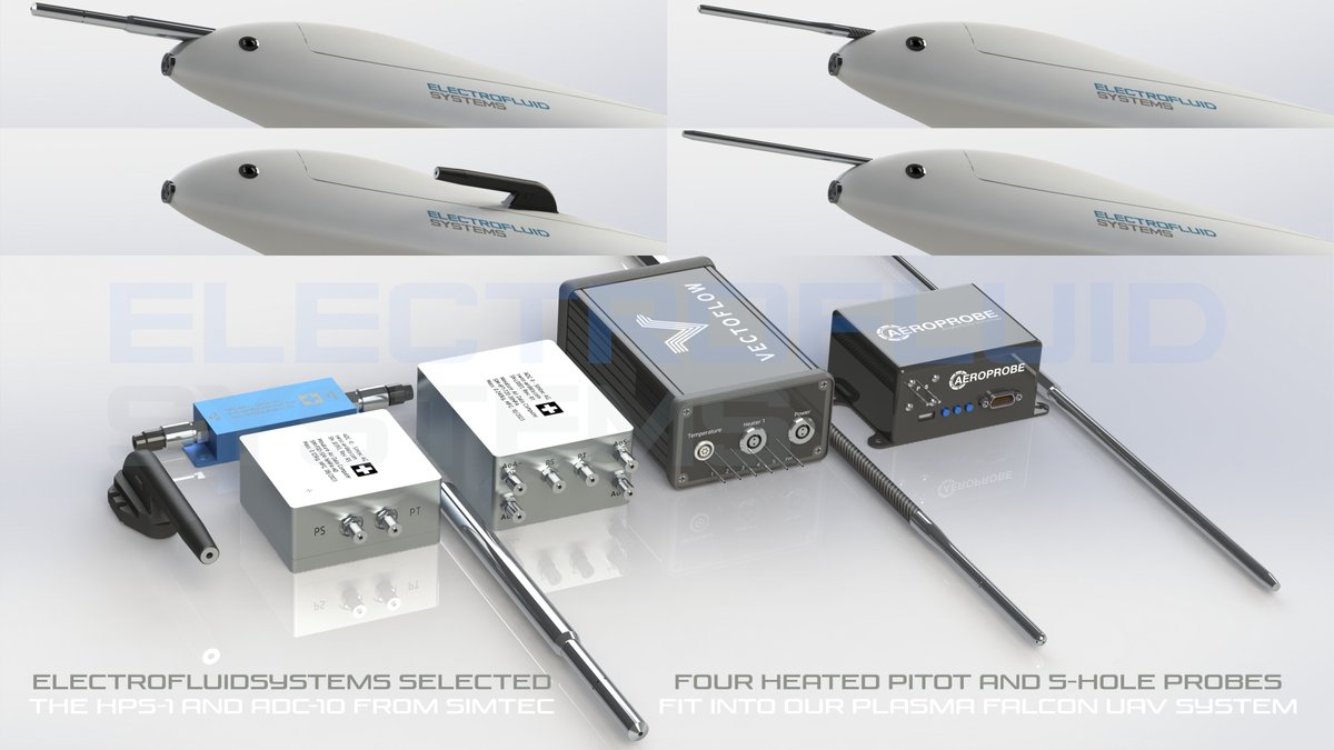 ElectroFluidSys's tweet photo. Future Mini UAVs with Heated Pitot and 5-Hole Probes - Definition of New Standard for All-Weather Capability

Mini UAVs usually have not enough space or payload volume to carry an advanced Air Data Computer (ADC) with integrated or external heater. That's even more critical when we deal with standard fuselage-wing configurations and is still problematic for flying wings with a very high, sailplane-like aspect-ratio.

So small to medium sized motor gliders even in X-wing configuration with span widths up to 2.6 meters and maximum take-off-weights (MTOWs) up to 12 kg have almost no extra payload volume inside the narrow fuselage to carry a bulky ADC with heater, extra batteries and thus about 400-500 gram extra weight.

The payload weight ratio to MTOW in standard configurations is usually 16 to 25%. That means 2-3 kg for a 12 kg or only 1.3-2.0 kg for a 8 kg drone. That's not much. So there are still no mini UAVs available which are capable to fly at all-weather conditions.

Many mini UAVs can withstand higher wind velocities which is good but are not operational or lost at heavy rain, snowy and frosty weather conditions. In such kind of difficult situations, you definetly need a high-end heated pitot or 5-hole probe with a working rain water drainage.

We at @ElectroFluidSys tems have obviously developed the world's first high-end mini UAV system with a certified heated pitot tube with rain water drainage. It will be available on both the intelligence and interceptor variants. In our case we selected the ADC-10 with the heated HPS-1 pitot tube from the Swiss Simtec AG (@swissairdata).  All three Western manufacturers (@AeroprobeCorp, @SwissAirData, @Vectoflow) of high-end pitot and 5-hole probe systems with advanced ADC were surprised and told us that they have no mini UAV customers so far. Their products are usually designed for bigger drones like tactical or strategic UAVs.  

For our onboard plasma flow control system, we would prefer a heated 5-hole-probe which is usually only available at bigger diameters beyond 10 or 15 mm. More than 9 mm would be not acceptable anymore. But Vectoflow is developing a 5-hole-probe with 8 mm using advanced additive manufacturing. Unfortunately, their ADC has the heater integrated as it was never considered for mini UAVs.

They could be interested to work on highly miniaturized versions as we will need ten thousands of all-weather capable high-end mini UAVs in the upcoming years. In any case, we think about to combine Vectoflow's 5-hole-probe with the ADC-9 from Simtec for the next bigger model Plasma Falcon 1.66.