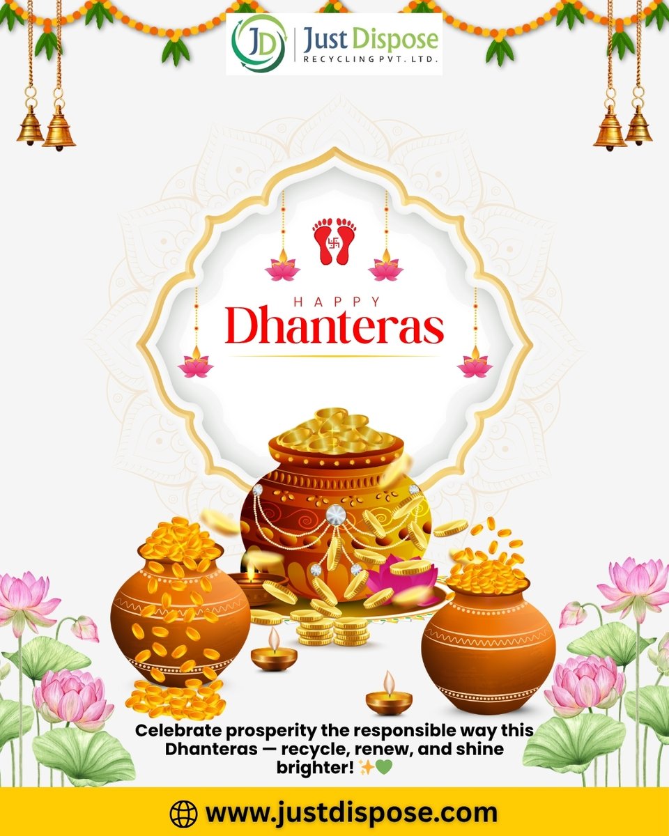 Justdispose's tweet photo. This Diwali, shine brighter by recycling your e-waste.
Wishing you an eco-friendly and prosperous Dhanteras!

#dhanteras #diwali2025 #ecofriendlydiwali #justdispose #diwalifestival #ewaste #recycle https://t.co/2CJuFZxFPZ
