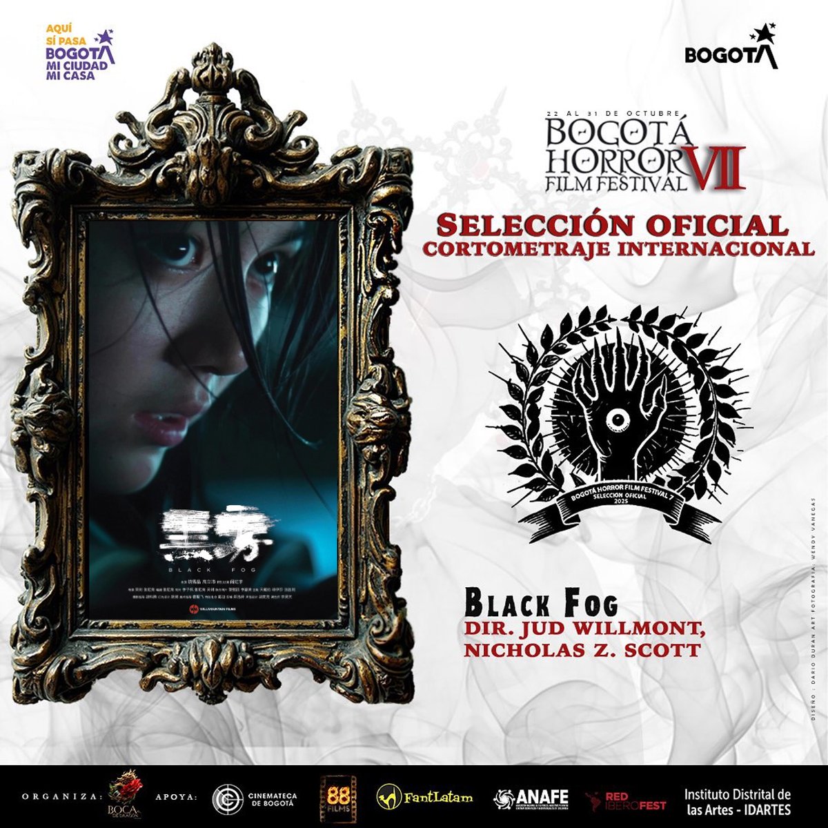 nicholaszscott's tweet photo. 🇨🇴 Columbia! 🇨🇴

Excited to announce that our Shanghai horror short 黑雾 <Black Fog> will have its South American premiere at the 7th Bogotá Horror Film Festival! 

#bogatahorrorfilmfestival https://t.co/YYZdD47q8V