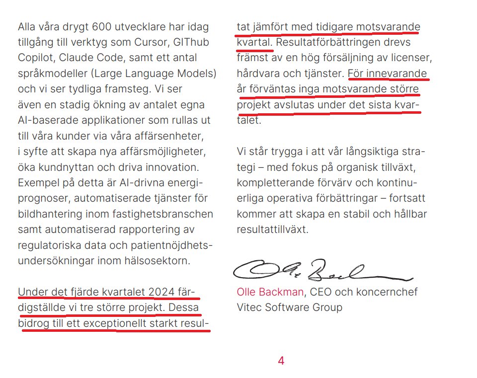 StocksundStocks's tweet image. #VITEC: Har folk missat Q4-guidance i vd-ordet? Förra årets Q4 boostat av 3 stora ordrar som drev ett &quot;exceptionellt starkt resultat&quot;. Dessa finns ej med i år. Bör innebär 10-15% lägre EBITA Y/Y? Estimat ligger för flat EBITA Y/Y (discl: är tradingshort, kan stängas under dagen)