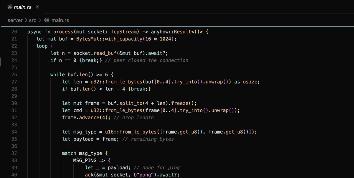 sksmjain's tweet image. My Rust TCP server just went live.
I’m basically transmitting emotions over sockets now.