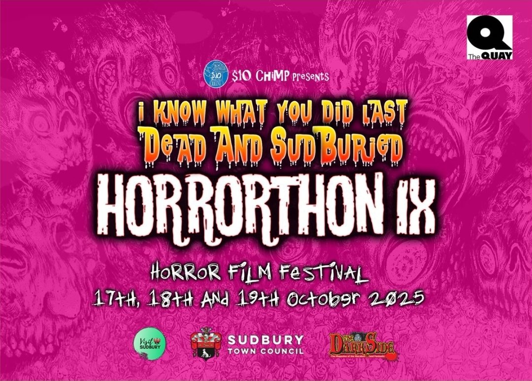 We will be set up with movies, shirts and books on Saturday 18th &amp; Sunday 19th October at the rather brilliant <a href="/deadnsudburied/">Dead And SudBuried</a> Horrorthon Film Festival at The Quay Theatre in Sudbury. See you there!