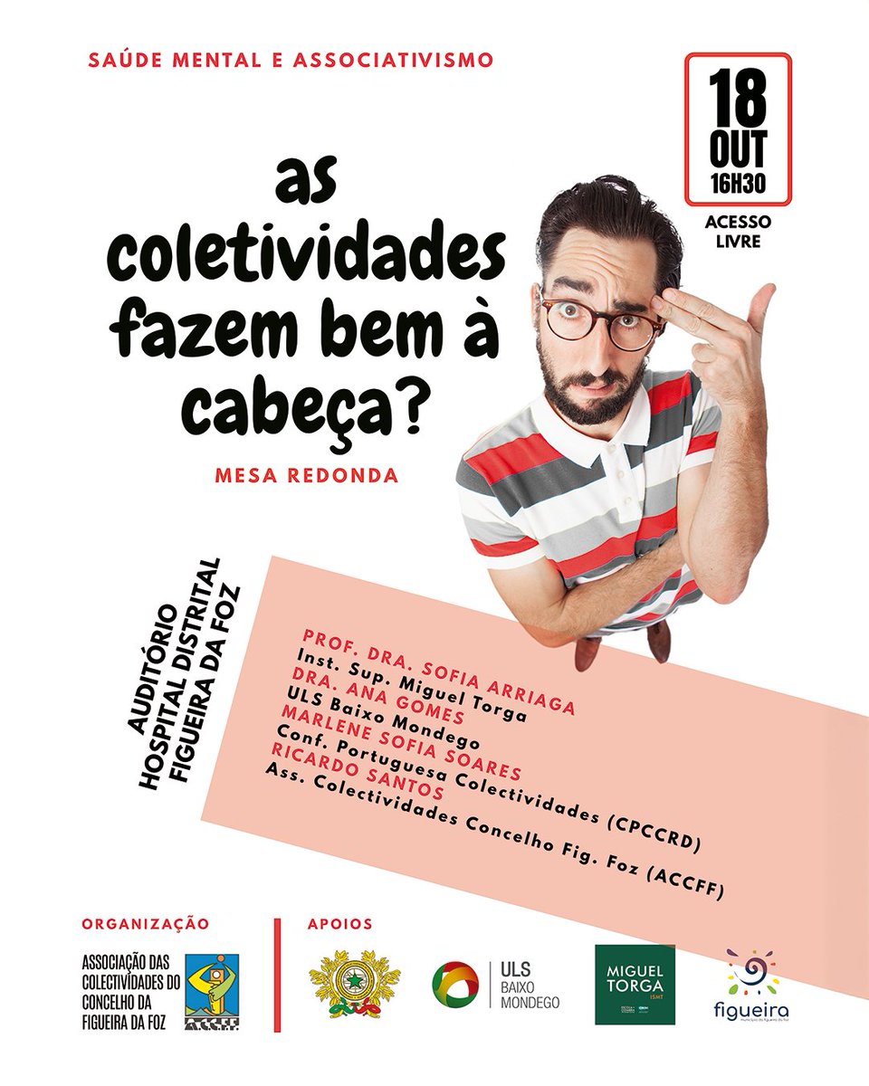 ismt_coimbra's tweet photo. 🎙️ Mesa Redonda “Saúde Mental e Associativismo: As Coletividades Fazem Bem à Cabeça?”
📅 18 out | 🕟 16h30 | 📍 Auditório do Hospital Distrital da Figueira da Foz
+info 👉 https://t.co/zupo2uu1Lb
#ISMT #cimrc #AEISMT #accfigfoz #cpccrd #uls_baixomondego https://t.co/YuEQiFEJkQ