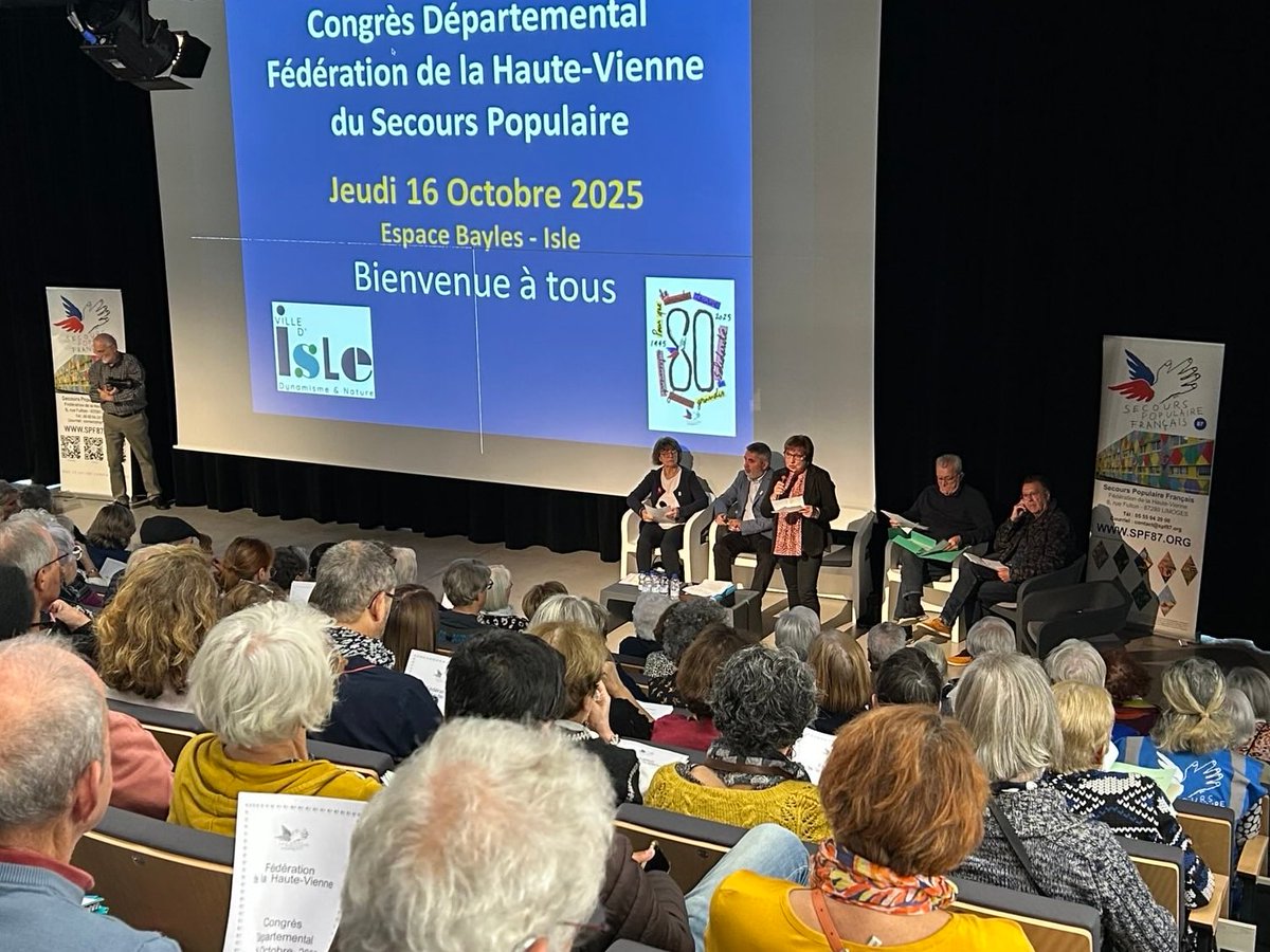 IsabelleBrique2's tweet image. Congrès départemental du #SecoursPopulaire de la #HauteVienne ce matin à #Isle en présence de plus d’une centaine de délégués du mouvement. L’occasion de saluer la mobilisation sans relâche des nombreux bénévoles et de les remercier pour toutes les actions menées. 👏@SecoursPop