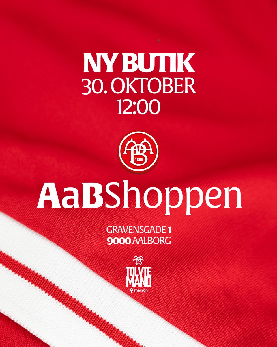 aabsportdk's tweet photo. AaB Shoppen åbner fysisk butik i Gravensgade 🔴⚪️🔴

I samarbejde med Wagner Ejendomme åbner AaB Shoppen 30. oktober kl. 12.00 dørene til en helt ny fysisk butik - centralt beliggende i Aalborg på Gravensgade 1.

👉 https://t.co/5ak6OoYH7U

#SammenOmAaB #AaB #SuperAaB https://t.co/KTdcVyMJLi