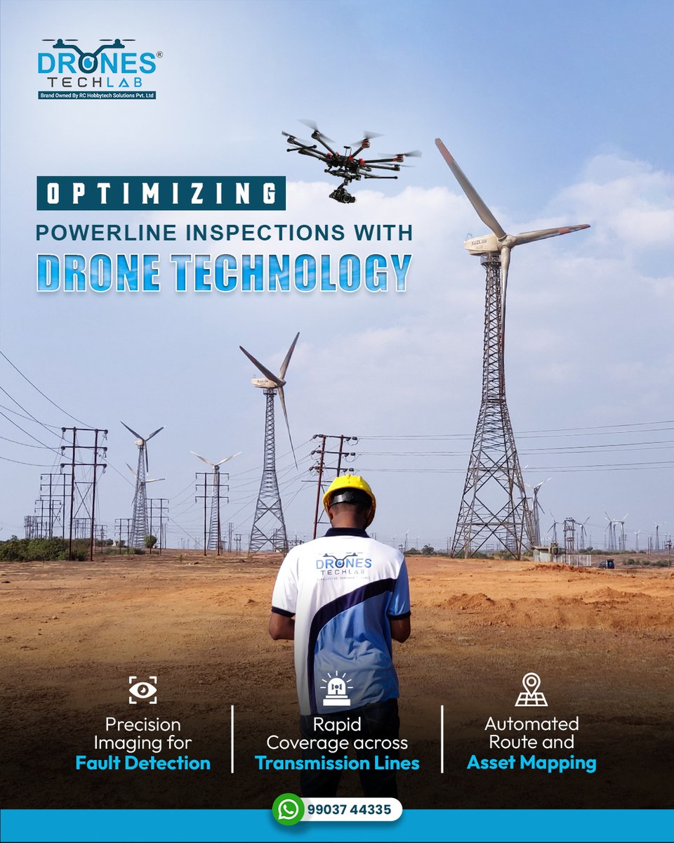 Drones_Tech_Lab's tweet image. India’s transmission network spans challenging terrains, making inspections slow and risky. Drones enable accurate fault detection, automated asset mapping, & rapid coverage, delivering safer, faster, and smarter transmission monitoring.
📲 Contact: 99037 44335
#Drones