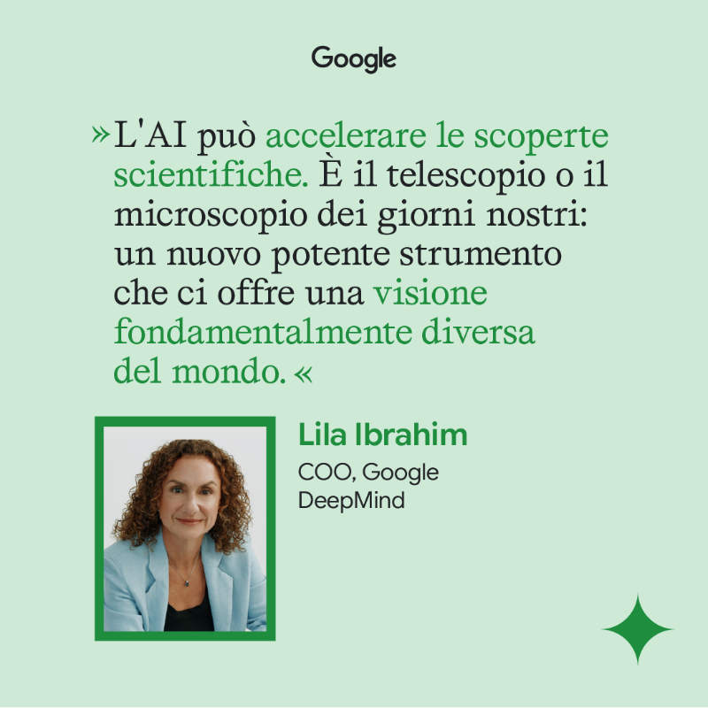 Google's tweet photo. ✨L'AI è più di uno strumento: è un partner collaborativo, che aiuta a risolvere le sfide globali in ogni ambito, dall'istruzione alle previsioni meteorologiche fino alla ricerca scientifica.

Scopri di più nell'ultimo numero di FORWARD Magazine.