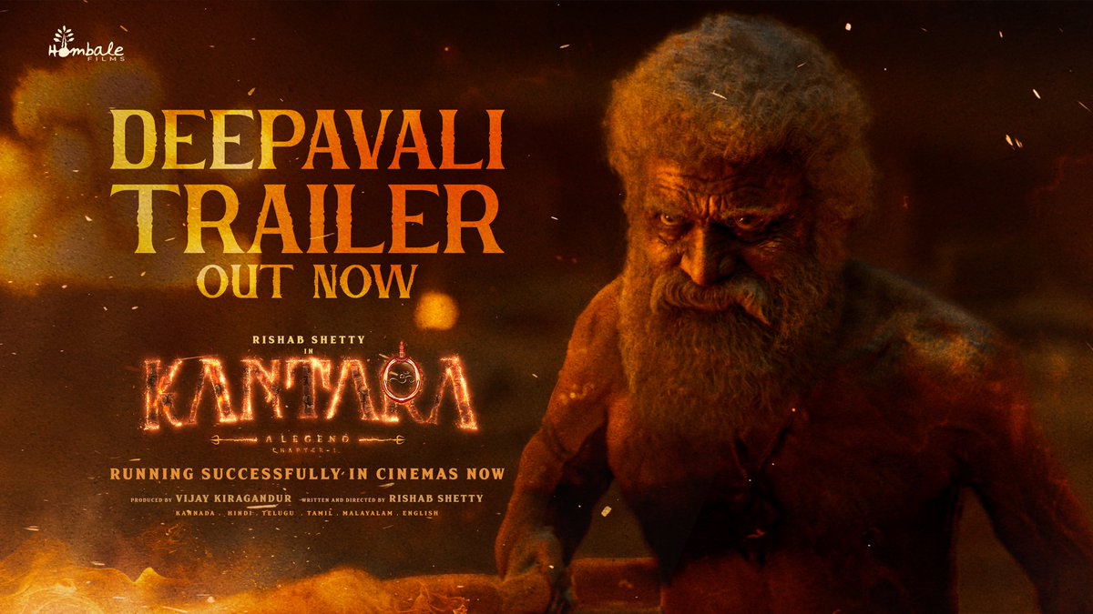 With hearts full of love and devotion, the divine saga lights up this festival of lights! 
#KantaraChapter1 continues its glorious journey across theatres near you! ❤️‍🔥

Presenting #BlockbusterKantara Deepavali Trailer ▶️ youtube.com/watch?v=mBOb6f…

#KantaraInCinemasNow