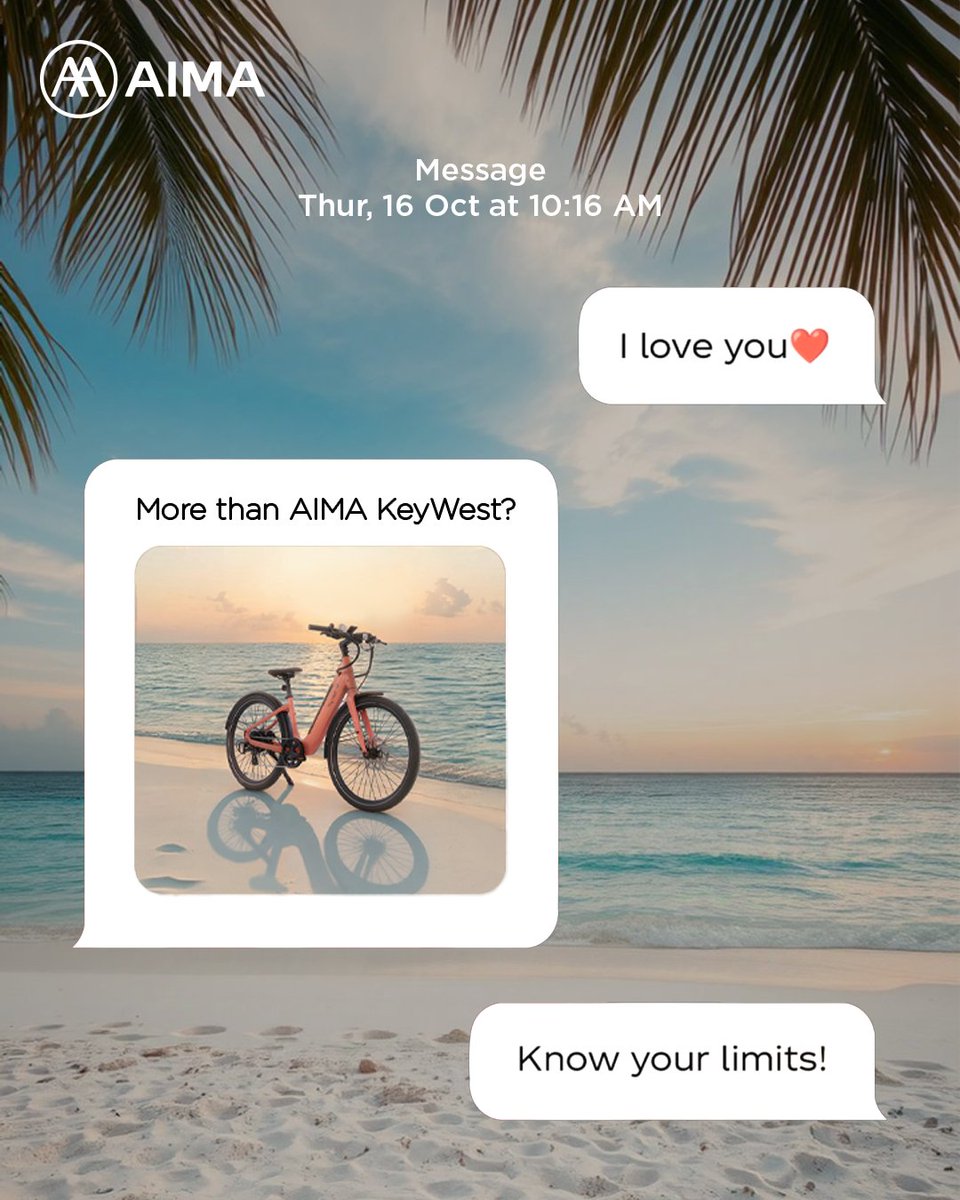 AIMAglobal's tweet photo. Love can take many forms —
sometimes it’s a sunset, a sea breeze,
and your AIMA KeyWest riding along with you. 🌅💛👉Click to view more information: https://t.co/TudmNso47S
#AIMAKeyWest #AIMAGlobal #AIMAEbike #KeyWestVibes https://t.co/0lUQ15cNPJ