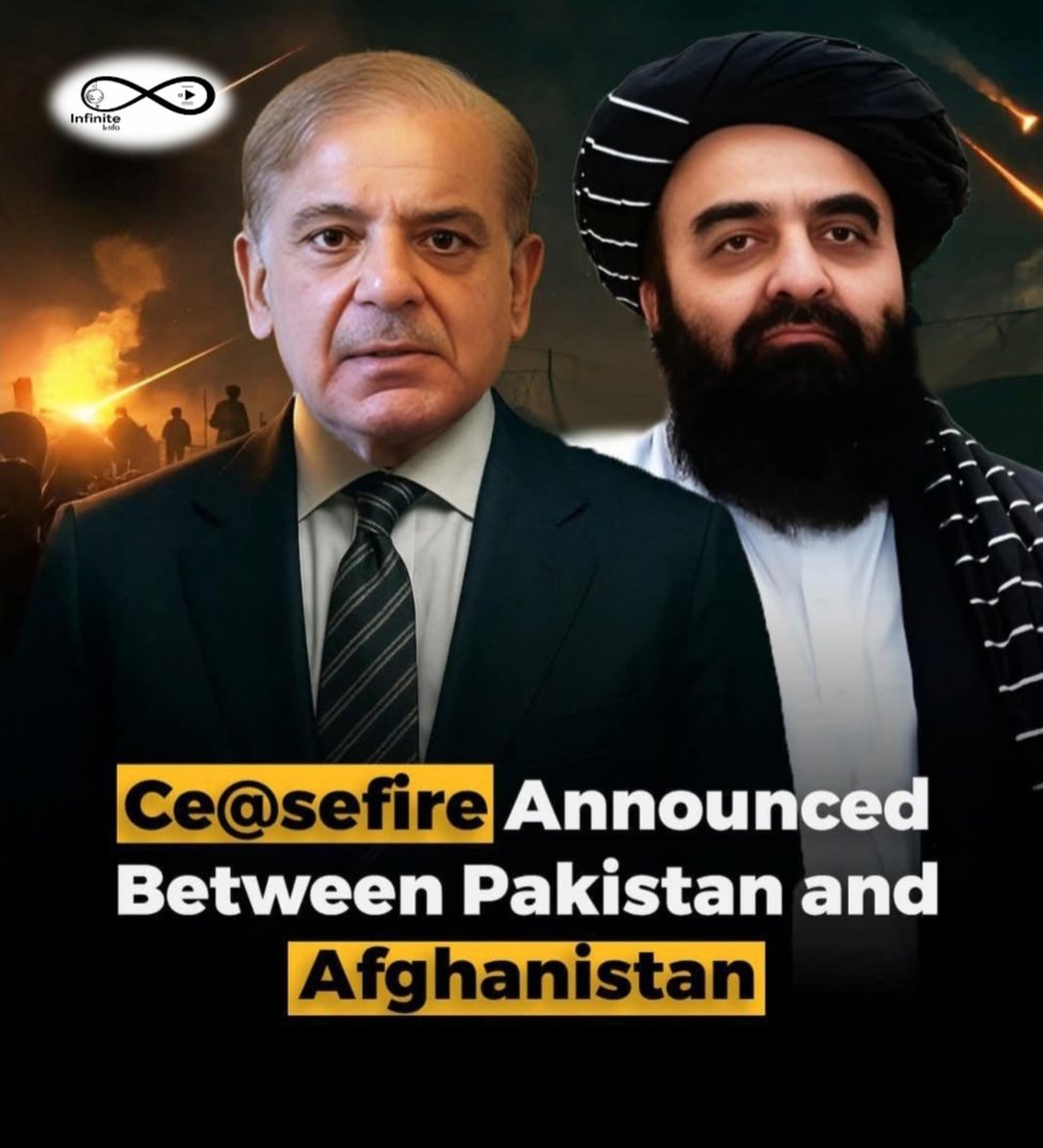 ManhaIInfo's tweet photo. Pakistan and the Afghanistan have agreed to a temporary 48-hour ceasefire starting at 6 p.m. today, following a mutual understanding. 

Disclaimer: Image is AI Generated and is just for reference.

#InfiniteInfo #Pakistan #Afghanistan #Ceasefire #PeaceTalks  #Security https://t.co/UxFl9H54Ga