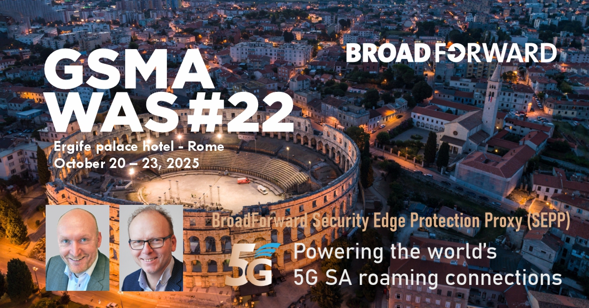 BroadForward's tweet image. The BroadForward team will be joining the GSMA Wholesale Agreements and Solutions Group (WAS) in Rome next week.  #GSMA #Roaming #SEPP #5GSA #WAS22 #IPX #IoT #GSMA #Interconnect #Signaling #Security #Firewall