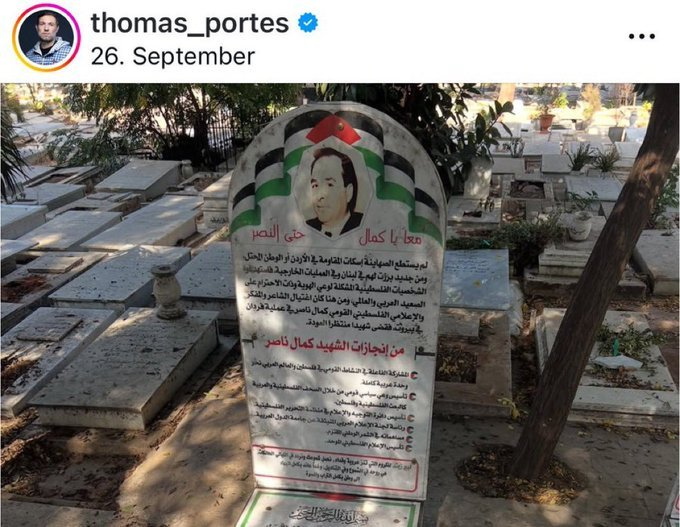 Lpdmcom's tweet photo. @ALeaument @BFMTV Ton camarade LFI, Thomas Portes s'est recueilli devant la tombe d’un des organisateurs du massacre des JO de Munich de 1972 au Liban. 
Qu'est-ce que tu en penses ? https://t.co/J6jcu3nhC0