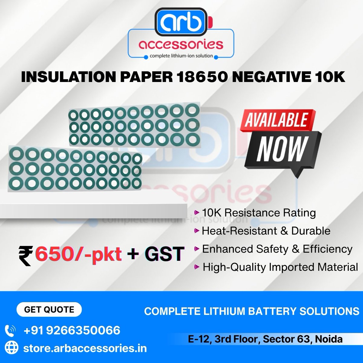 arb_ltd's tweet image. 🧩 Protect. Power. Perform. ⚡

🔹 32700 Insulation Paper Positive &amp;amp; Negative – 10K
🔹 18650 Insulation Paper Negative – 10K

🛒 Buy Now:
store.arbaccessories.in/category/insul…

#Arbaccessories #InsulationPaper #BatteryProtection #EVComponents #EVParts #BatterySafety #EVTechnology #GoElectric