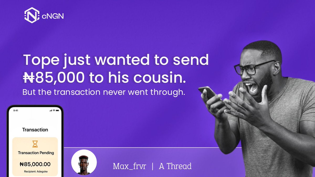 Max_frvr's tweet photo. Last week, My friend Tope tried sending ₦85,000 to his cousin.

The mobile banking app froze mid-transfer.

Money left his account… but didn’t arrive.

3 days later, still nothing. https://t.co/m7OoyT1YUT