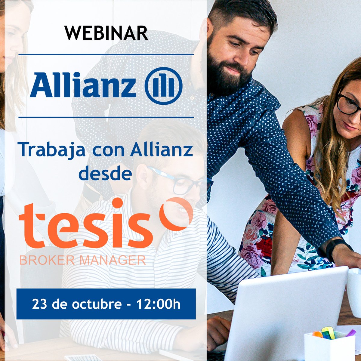 codeoscopic's tweet image. 👩🏫 #WEBINAR | Trabaja con @Allianz_es desde Tesis Broker Manager
Realizar modificaciones sobre las pólizas de Allianz sin entrar en su portal web
¿Quieres saber cómo? Únete
📅23 octubre
⌚12h
📌Inscripción gratuita:🔗codeoscopic.com/es/eventos/web…
#Codeoscopic #CodeoscopicWorkspace