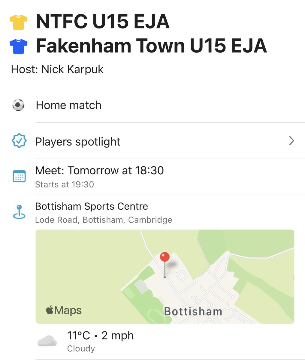 ⚽️ Our next match is a ‘Home’ match on Friday October 17th v <a href="/fakenhamtownfc/">Fakenham Town FC</a> U15 EJA. 

🏆 Midweek Cup

🦵Kick off at 19:30 Hrs. in BOTTISHAM.

We look forward to seeing as many travelling <a href="/NewmarketTownFC/">Newmarket Town F.C</a> supporters as possible there on Friday. 😎

#NTFCU15EJA #ejanews
