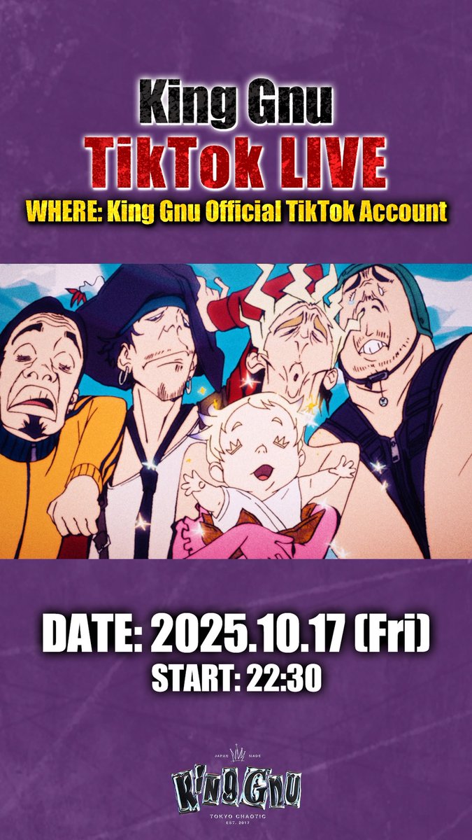 ＼👑🐃10/17(金)スケジュール📢／
📺21:00~ MUSIC STATION
💻22:00~ YouTube Liveページオープン
💻📱22:30予定~YouTube Live/TikTok LIVE
📱生配信終了後 TikTokアフタートーク

💻 YouTube Liveはコチラ
⏩youtube.com/live/zzgrVDC_1…

📱TikTokはコチラ
⏩tiktok.com/@kinggnu_offic…

#KingGnu #SOBAD