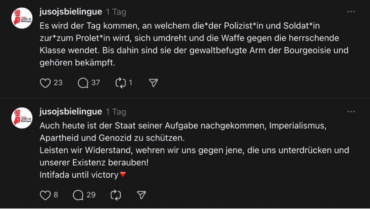 Simon_Jacob1's tweet photo. Querdenken, aber vor links. Inklusive das antisemitische Hamas-Dreieck.

Was wohl los wäre, wenn einer Sektion der Jungen SVP eine ausländerfeindliche Parole mit einem Hakenkreuz versehrt? https://t.co/tcbADzkRE9