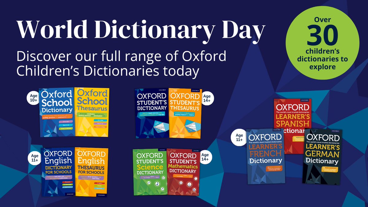 OUPSecondary's tweet photo. 📚 Celebrate World Dictionary Day!

Did you know Oxford has over 30 children’s dictionaries and thesauruses to support every stage of learning? From school essentials to bilingual boosters, there’s something for every student.

👉 Explore the range here: https://t.co/CfrkHSpkjB https://t.co/0Vay5BXgWl