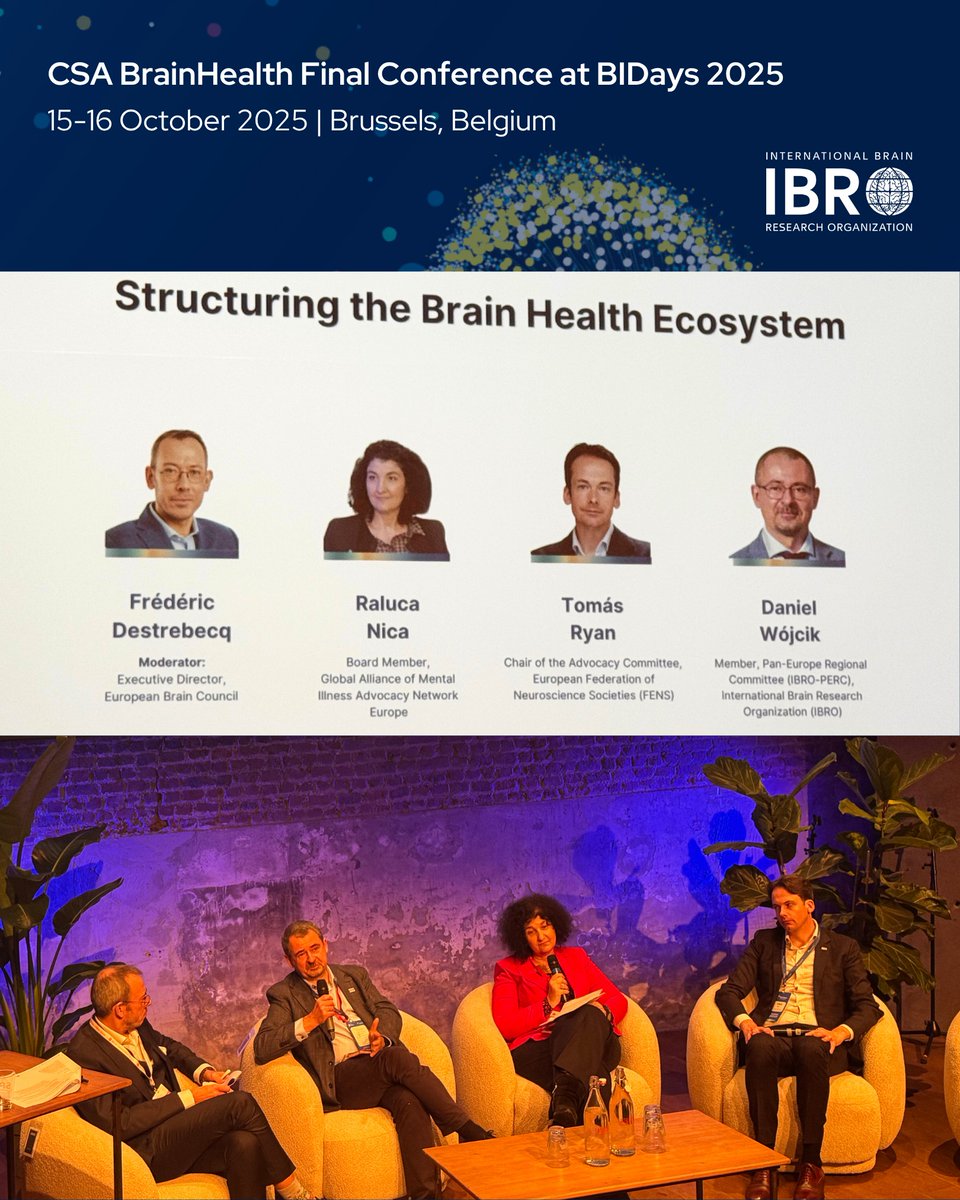 IBROorg's tweet photo. Yesterday at the @CSABrainHealth Final Conference during @BrainDays 2025, IBRO-PERC member @danek8317 joined a panel on building a cohesive &amp; inclusive brain health community in Europe &amp; globally

We’ll also be at #BIDays today - make sure to pass by our booth!

@EU_Brain https://t.co/LuuASQhIwV
