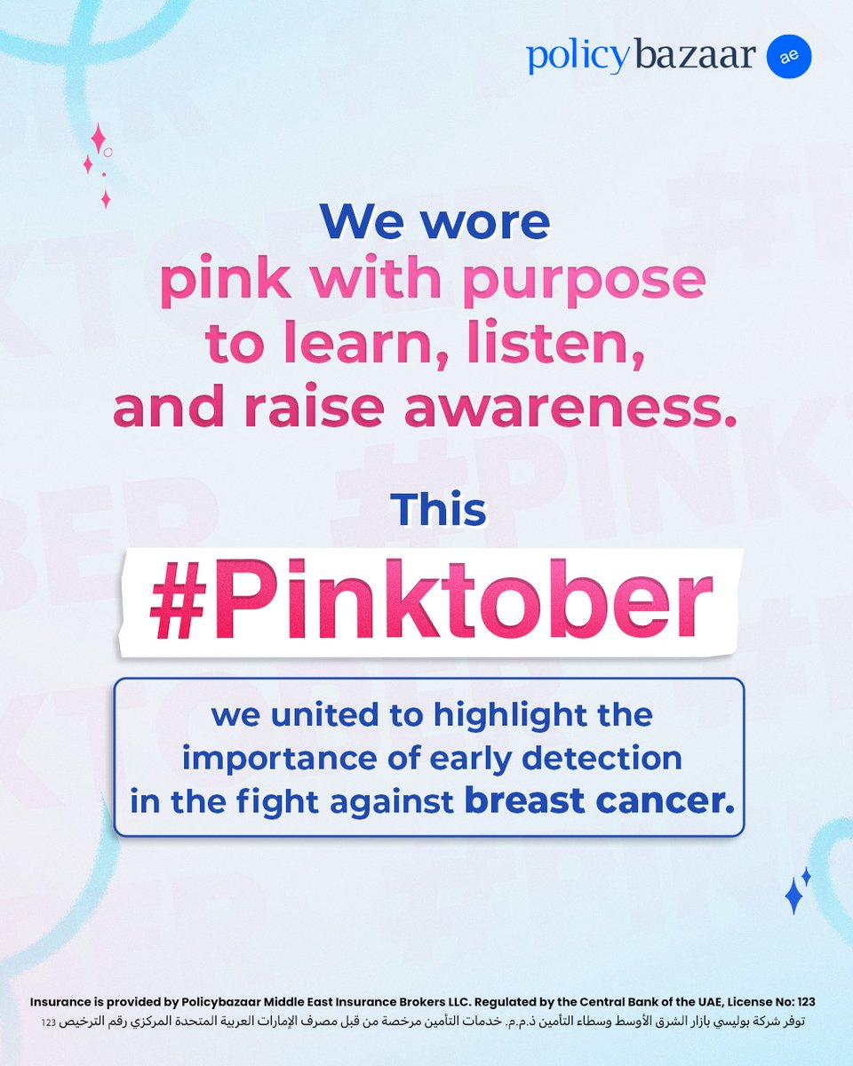 PolicybazaarUAE's tweet image. Our team wore pink in unity to spread knowledge, hope, and support for this important cause.​
​
#PolicybazaarUAE #PinktoberUAE #BreastCancerAwareness #BreastCancerAwarenessUAE #HealthInsuranceUAE #HealthInsuranceDubai #HealthInsuranceAbuDhabi #InsuranceUAE