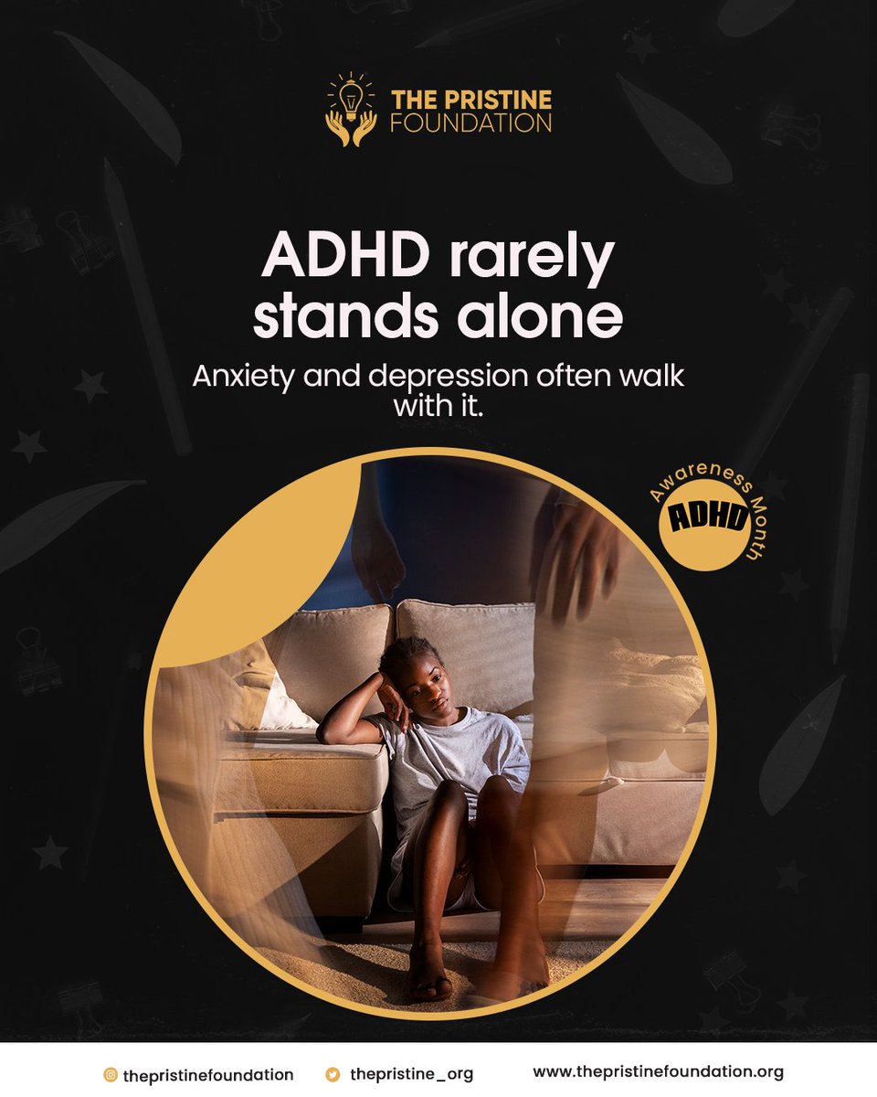 The Pristine Foundation (@thepristine_org) on Twitter photo ADHD rarely stands alone, anxiety and depression often come along for the ride. It’s time we look beyond the surface, offer understanding, not assumptions. 
 #MentalHealthMatters #Neurodiversity #EndTheStigma #ADHDAcceptance  #ThePristineFoundation #ADHDAwarenessMonth #MindHealth ADHD rarely stands alone, anxiety and depression often come along for the ride. It’s time we look beyond the surface, offer understanding, not assumptions. 
 #MentalHealthMatters #Neurodiversity #EndTheStigma #ADHDAcceptance  #ThePristineFoundation #ADHDAwarenessMonth #MindHealth