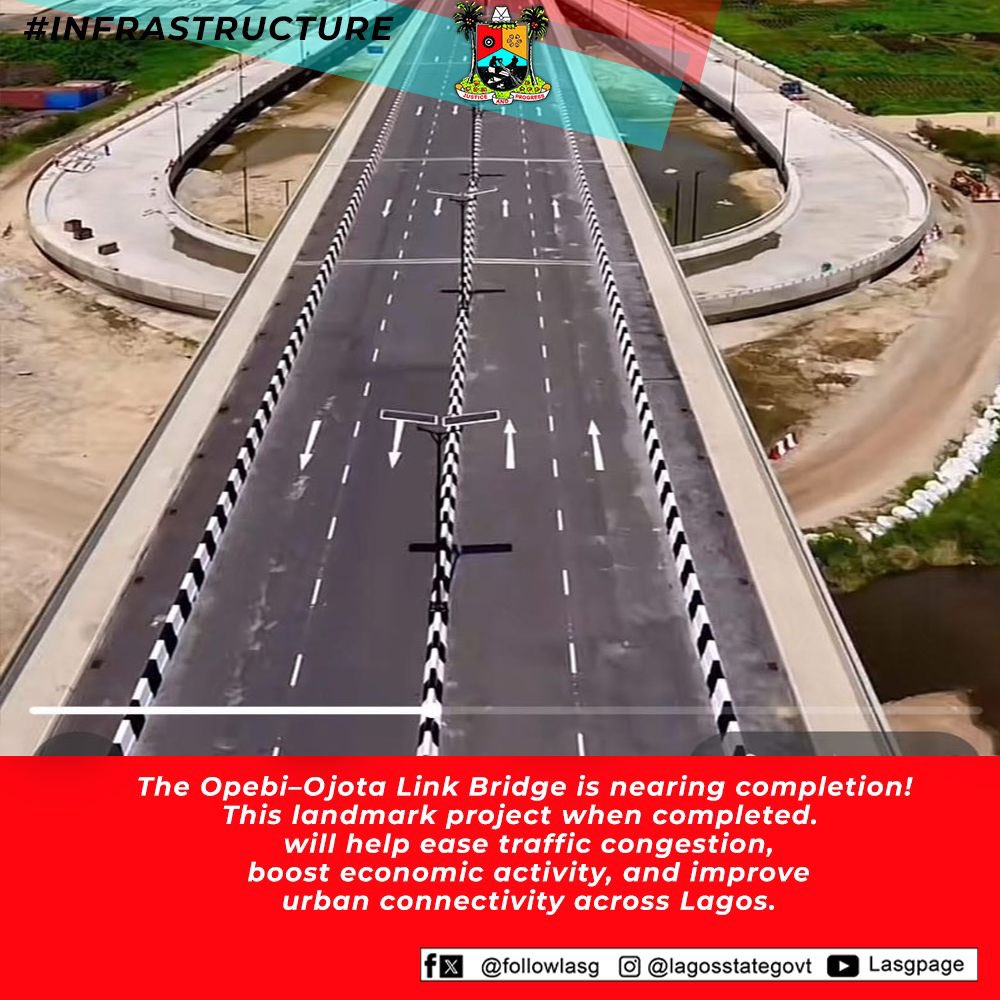 followlasg's tweet photo. Lagos Infrastructure 
The Opebi–Ojota Link Bridge is almost ready!
Once completed, this game-changing project will ease traffic, boost business flow, and enhance connectivity across Lagos.

@jidesanwoolu 
@drobafemihamzat 
@gbenga_omo @gboyegaakosile @BSaluHundeyin @Mr_JAGs @Riddwane 
@BarrBimbola
@LanreBajulaiye 

#AGreaterLagosRising 
#LASG