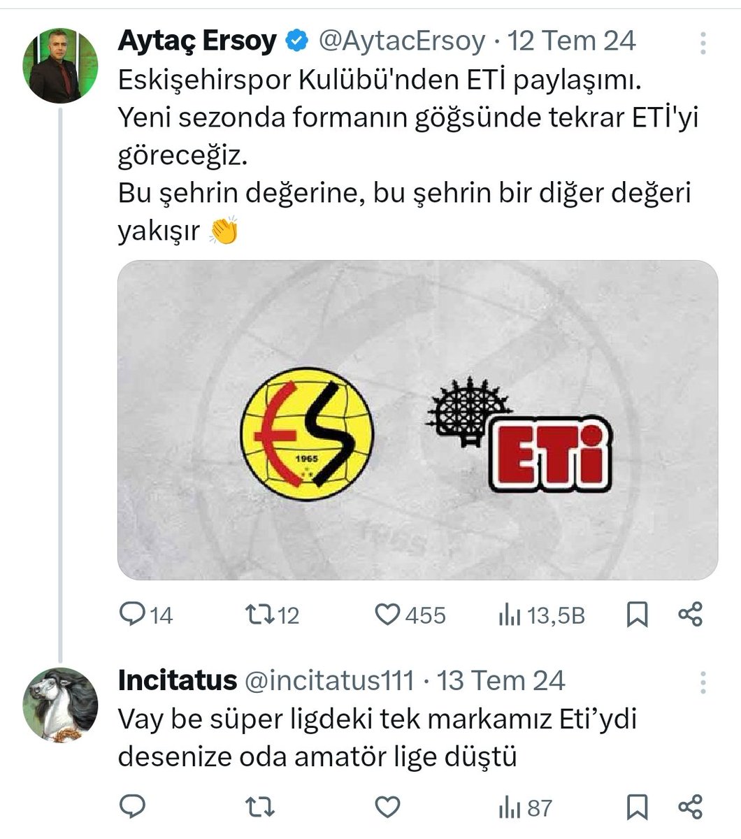 Eskişehirspor şu isimle anlaştı diyoruz eyyamcı diyo, şu isim Eskişehirspor taraftarına küfür etti diyoruz 'Es Es taraftarına küfür etmek yakışmıyo' diyo, takımı ve TD'yi eleştiriyoruz hocayı savunmuşsun diyo, Takım kazandı manşet atıyoruz galibiyeti beğenmiyo, transfer sezonu