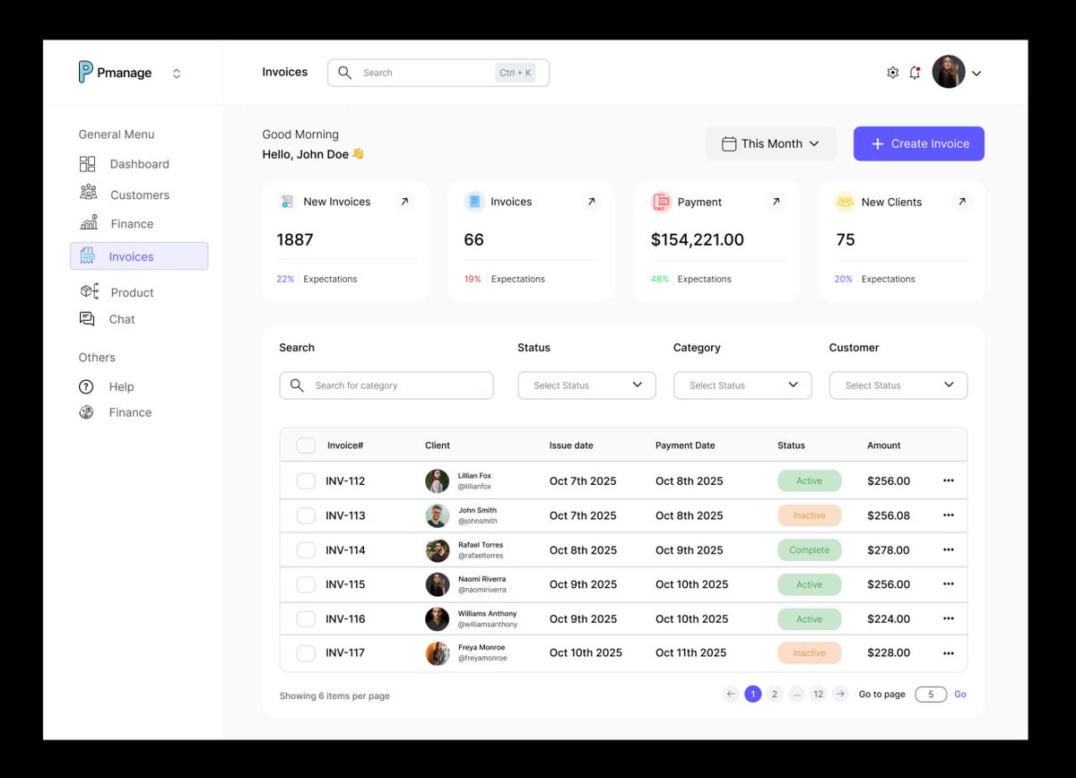 Prod1gious_1's tweet image. Dashboard concept done ✅ 

Designed this invoice management UI with simplicity in mind. A clean layout, quick data access, and soft interactions.

What do you think? Would you use this? 

#UIUX #FigmaDesign #DashboardDesign #WebAppUI