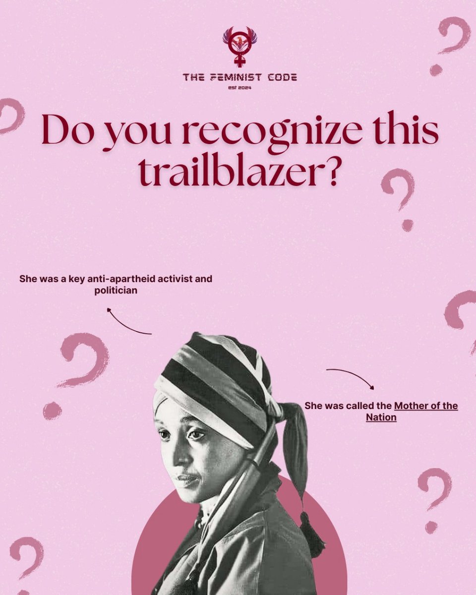 TheFeministcode's tweet image. ✨ She was fearless. She was fire. She was called the Mother of the Nation.✊🏻😌
But do you recognize this trailblazer?
Drop your guess ⬇️
#trailblazertrivia #herstory #thefeministcode