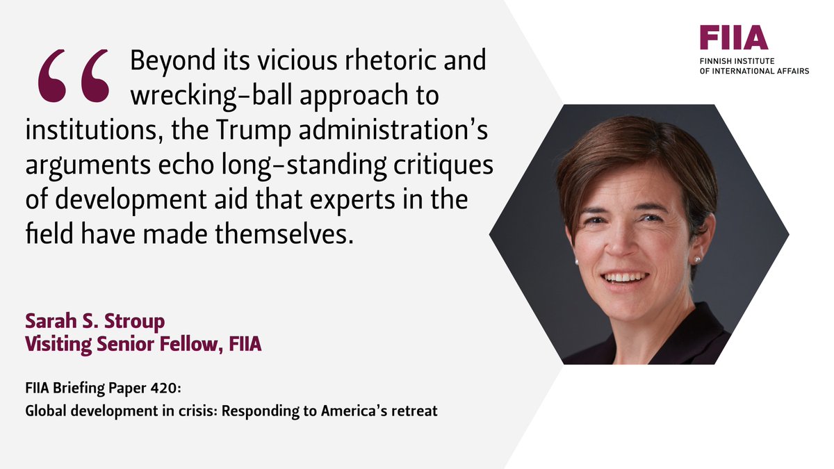 Western foreign aid budgets are shrinking — and the change is clearest in the US.  <a href="/SarahSStroup/">Sarah Stroup</a> examines the Trump administration’s justifications for aid cuts and calls for a renewed focus on poverty reduction.⤵️

fiia.fi/en/publication…