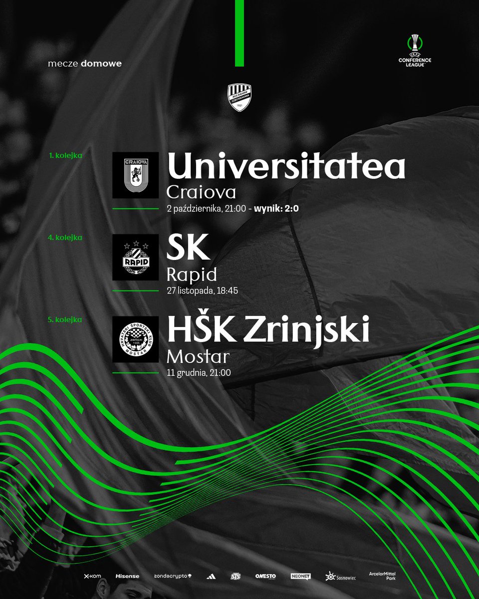 Dwa najbliższe mecze Ligi Konferencji UEFA rozegramy w Czechach. Następnie wrócimy na <a href="/zps_sosnowiec/">ArcelorMittal Park - ZPS Sosnowiec</a> na spotkania z SK Rapid oraz HŠK Zrinjski! 🔥

🎟 Już teraz możecie zapewnić sobie miejsce na trybunach na obu meczach, kupując dwupak!

Dwupaki ➡️ BILETY.RAKOW.COM