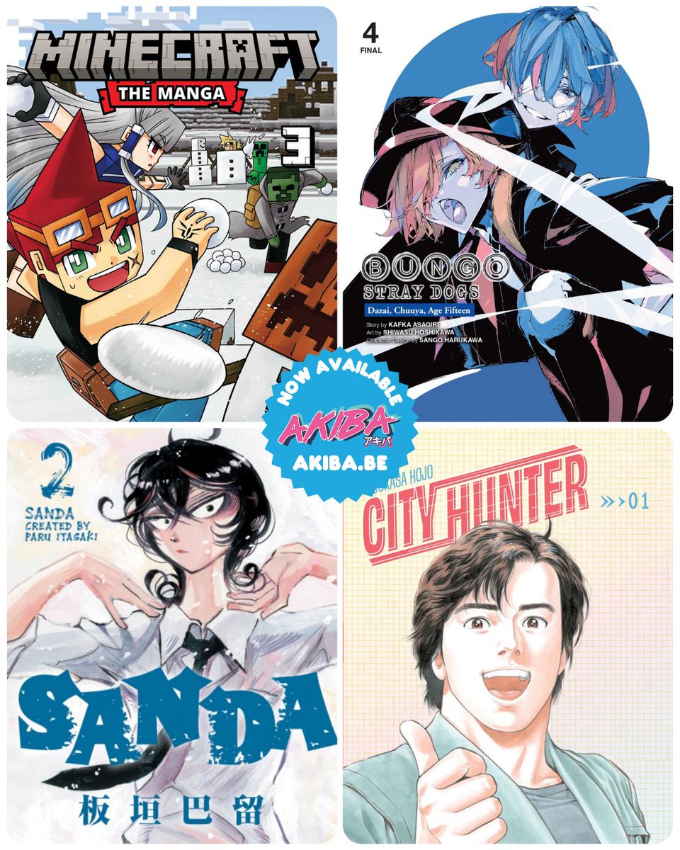 Some manga magic just landed at Akiba.be!

🧱 Minecraft: The Manga 03
🐕 Bungo Stray Dogs: Dazai, Chuuya, Age Fifteen 04
🎅 Sanda 02
🔫 City Hunter Omnibus 01

Shop now at akiba.be!

#Manga #Akiba #Minecraft #BungoStrayDogs