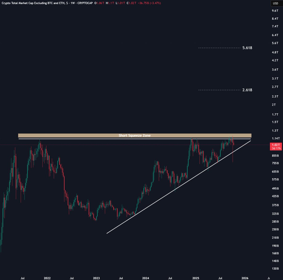 Altcoin MCap structure is still looking good.

Despite a huge crash last week, it's back into the 4-year range.

I think a breakout above this will bring generational wealth opportunities.
