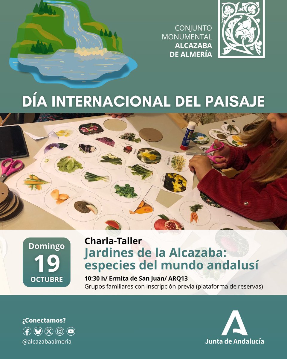 #DíadelPaisaje | Hoy, en la #AlcazabaAlmeria disfrutaremos de un taller en familia en el que conoceremos las especies vegetales y el paisaje de nuestra fortaleza en época andalusí.

<a href="/CulturaAND/">Cultura Junta de Andalucía</a> <a href="/TurismoAND/">Consejería de Turismo y Andalucía Exterior</a> <a href="/AlmeriaJunta/">AlmeríaJunta</a>