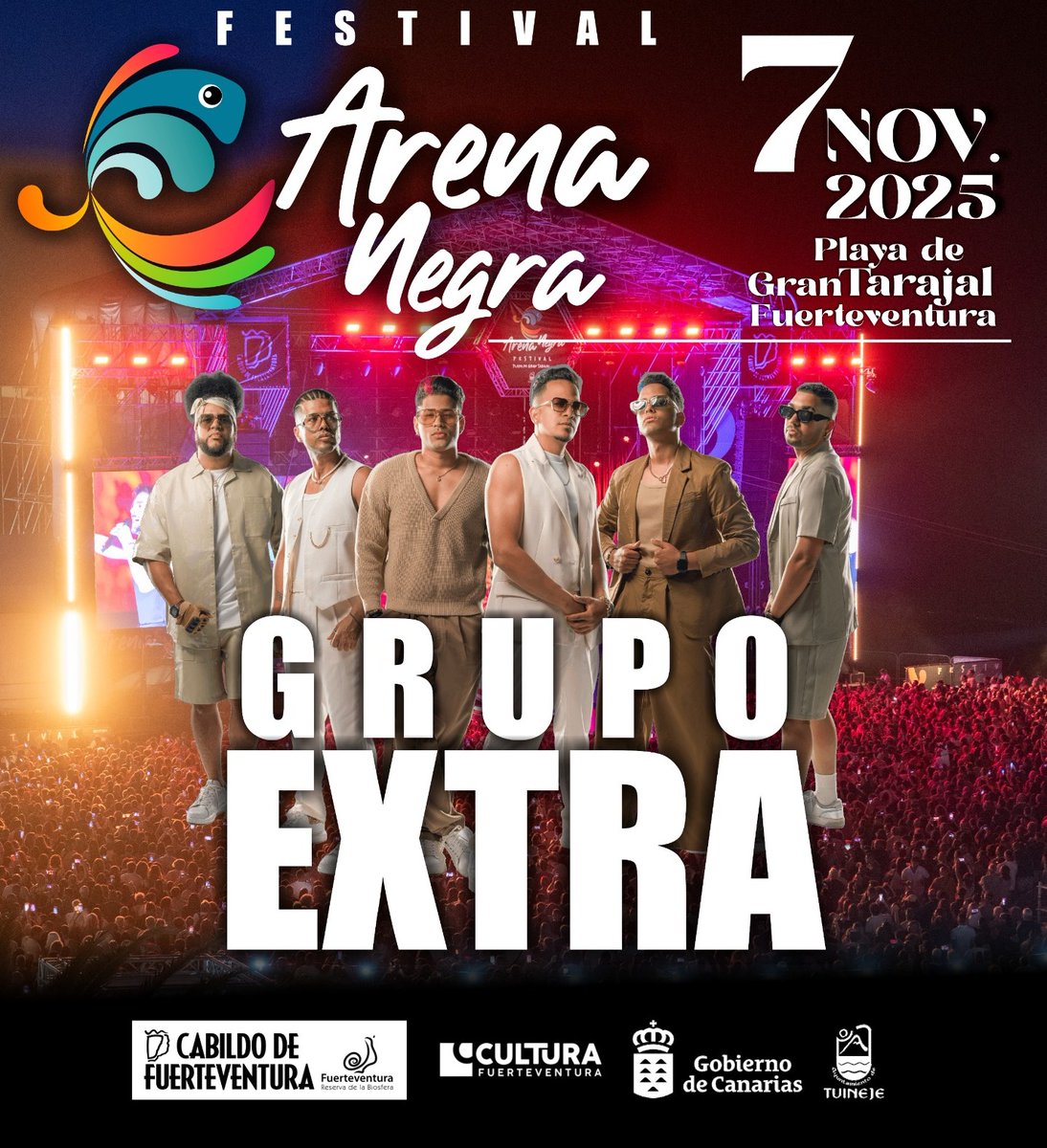 🔥 ¡Prepárate para una noche inolvidable! 🔥

GRUPO EXTRA llega al Festival Arena Negra 2025 con todo el sabor y la energía de su bachata moderna. 🎶💃🏻

📅 7 de noviembre
📍 Playa de Gran Tarajal