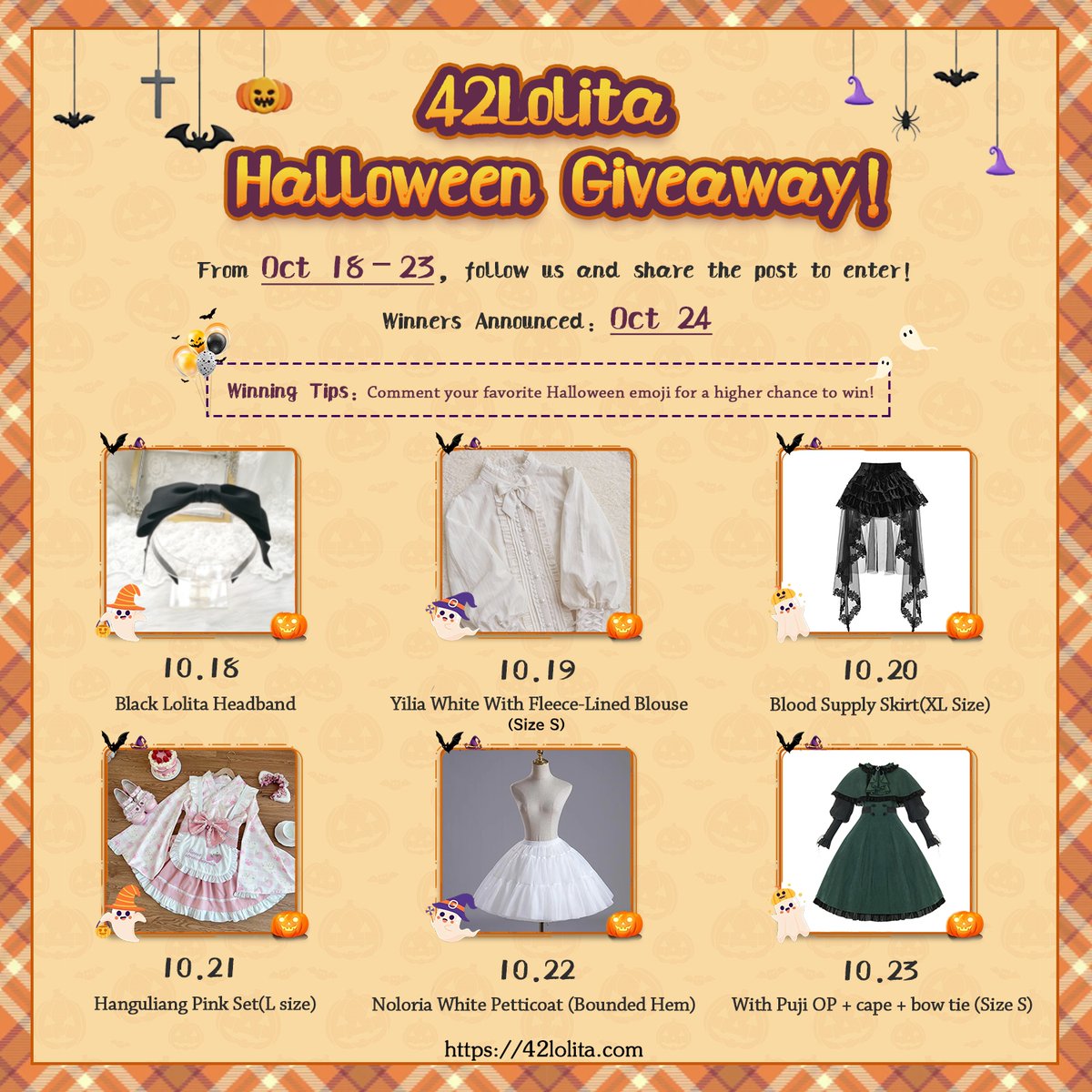 🎃 Halloween Giveaway Alert! 🎃

🎀From October 18 to October 23💖

Follow our account+Share this post+Comment your "favorite Halloween emoji" for a higher chance to win!

📢 Winners will be announced on October 24 ✨

#HalloweenGiveaway #LolitaFashion