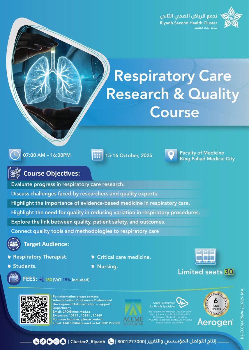 I’m pleased to have been invited to speak at the Respiratory Care Research &amp; Quality Course organized by Riyadh Second Health Cluster
It was a great opportunity to share insights and connect with passionate professionals.
Thanks to the organizers who made it a valuable experience