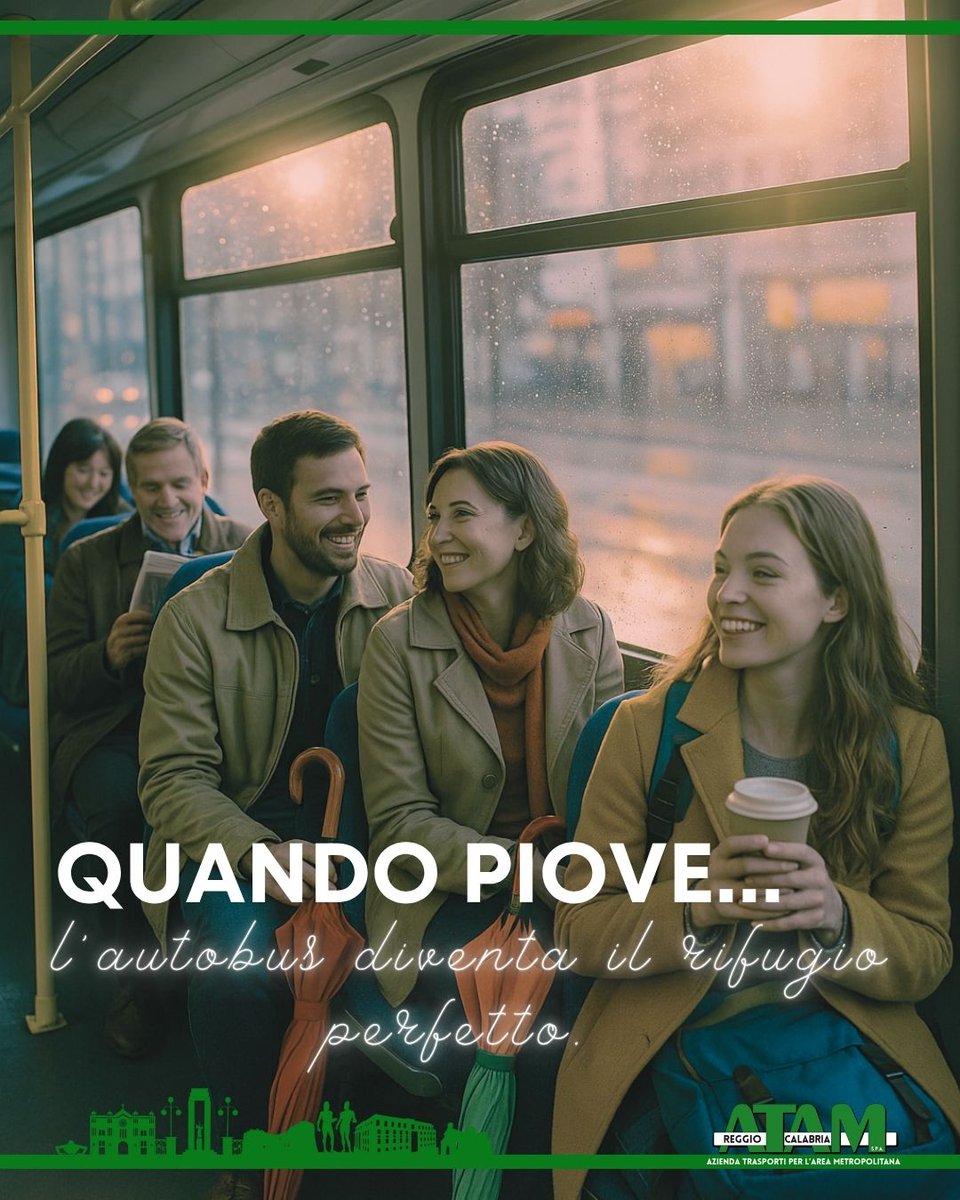 AtamRc's tweet image. ☔ “Quando piove…”
Lo sanno tutti:
🌧 Quando piove, l’autobus diventa il rifugio perfetto.
Cappotti gocciolanti, ombrelli da incastrare, vetri appannati… e un’unica certezza: sei all’asciutto 😅
#ATAM #BusMood #VitaDaBus