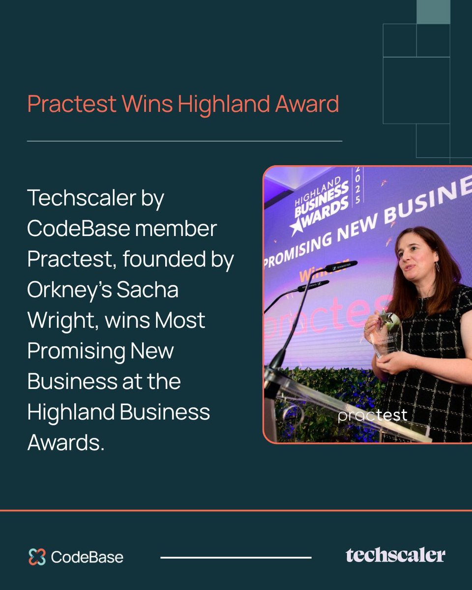 CodeBaseTech's tweet image. Huge congratulations to Practest ( a Techscaler by CodeBase member) on winning Most Promising New Business at the Highland Business Awards! 🎉