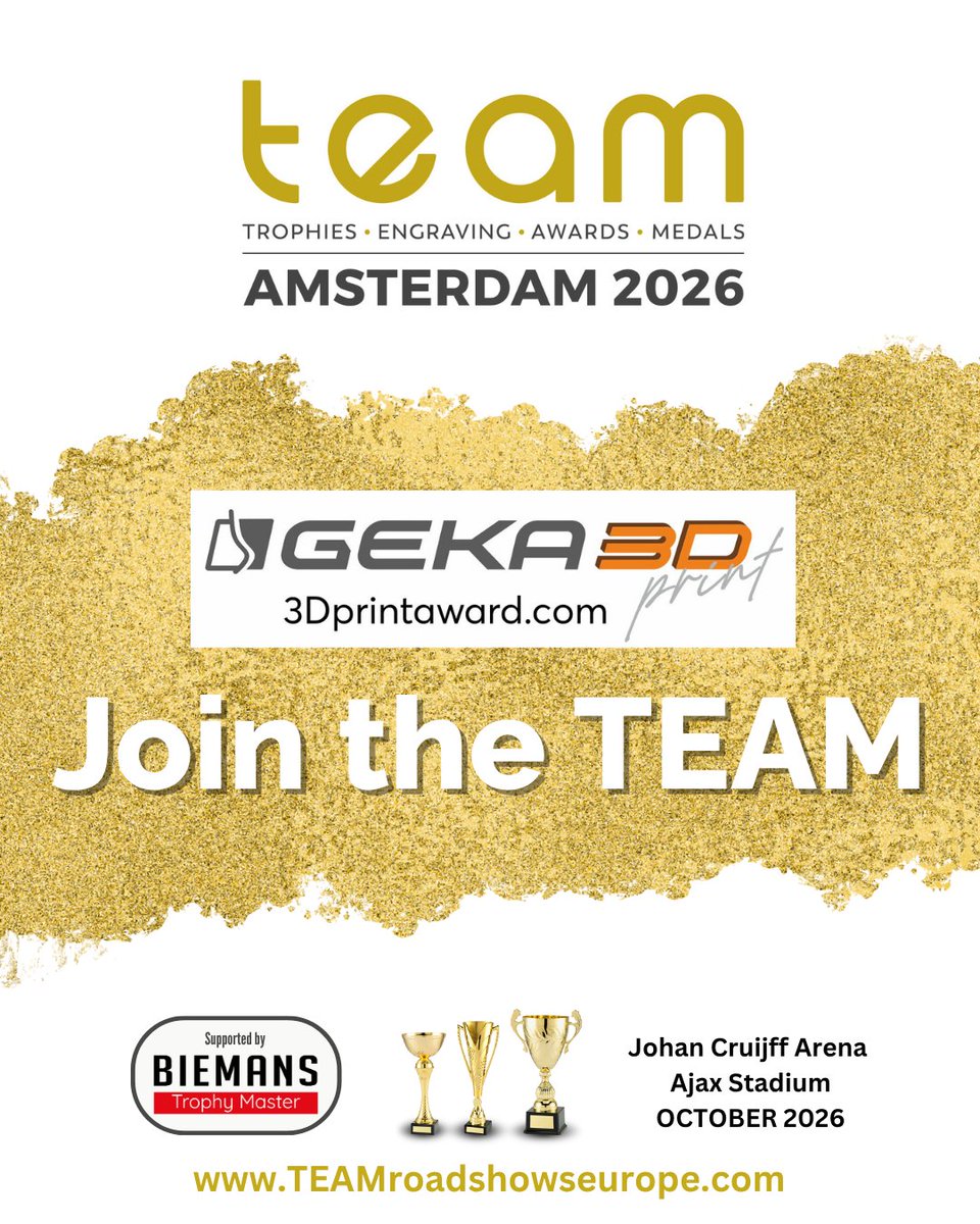 ✨ GEKA joins TEAM Amsterdam 2026! ✨
Latvia’s leading awards manufacturer, known for Pins2You.com &amp; 3DPrintAward.com, will exhibit at the Johann Cruijff Arena this October 2026.
Join Europe’s leading Trophy, Engraving &amp; Awards show:   TEAMroadshowseurope.com.