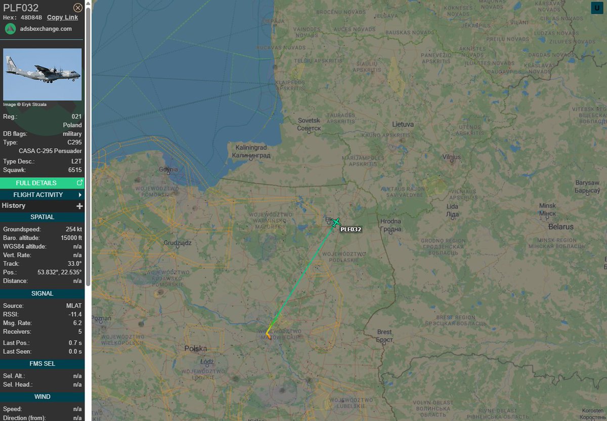 PolishMilRadar's tweet photo. 📅16.10⌚️10:35LT - 🇵🇱✈️ C-295M z Warszawy do Finlandii
🇵🇱 Siły Powietrzne RP
✈️ CASA C-295M "021"
🛫 Warszawa #EPWA 🇵🇱
🛬 Utti #EFUT 🇫🇮
#PLF032 leci na FL150
🔗https://t.co/FfAKf6Aam6
#POLMILRADAR https://t.co/IN0vJjG4OR