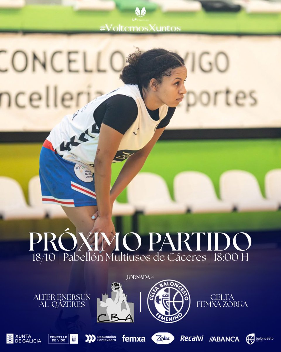Nos vamos a Cáceres. 🚎🔜

🆚 <a href="/cb_alqazeres/">C.B.AL-QAZERES</a> 
📅 Sábado 18 de octubre
🕕 18:00 h
🏟️ Pabellón Multiusos de Cáceres

Nueva jornada de #LFChallenge con la ilusión intacta y el objetivo de seguir sumando. 💪🩵

#VoltemosXuntos