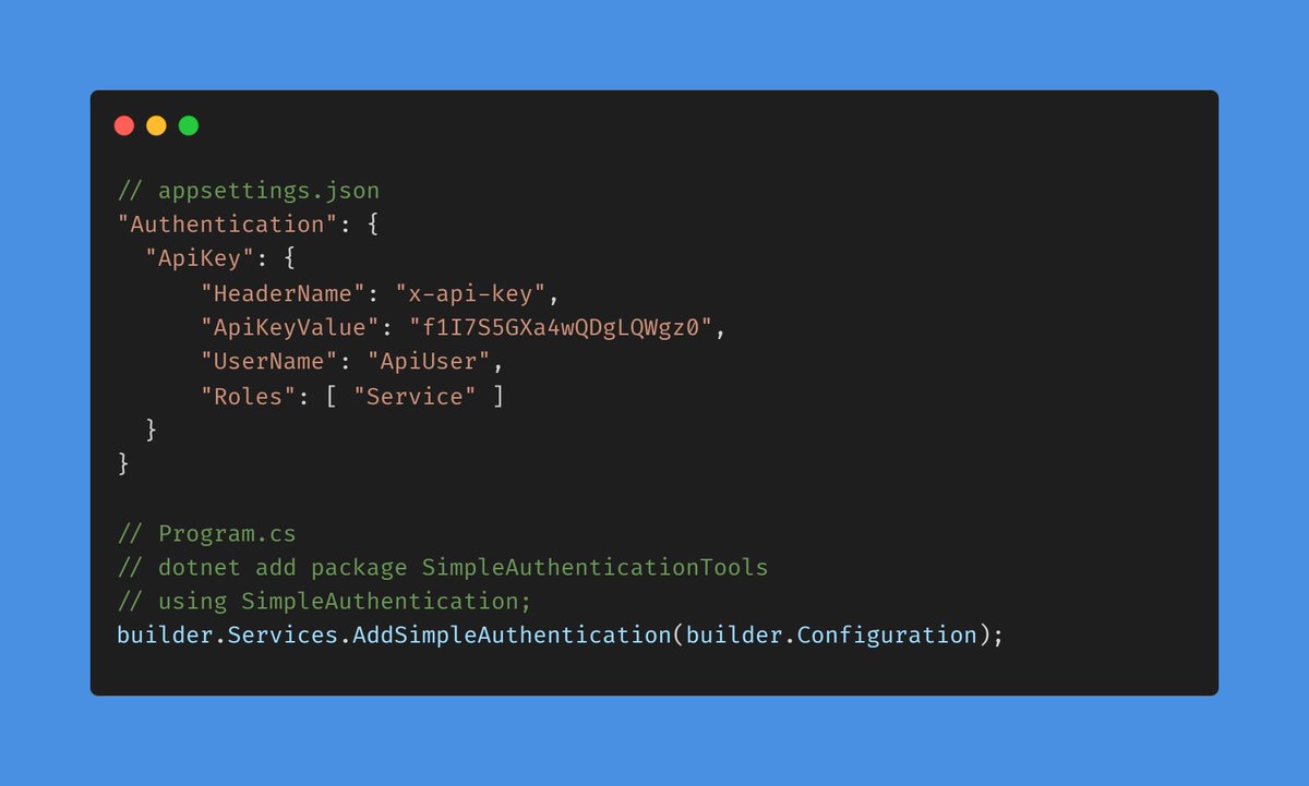 marcominerva's tweet image. The latest version of SimpleAuthentication allows you to automatically assign roles to API Keys and Basic Authentication credentials — as always, with just a single line of code. Check it out at github.com/marcominerva/S… #dotnet #aspnetcore #minimalapi