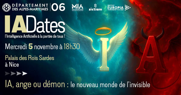 😇🤖 IA, ange ou démon ?
Et si les machines devenaient nos amis imaginaires, nos confidents… voire nos psys ?

📅 Mercredi 5 novembre à 18h30
📍 Palais des Rois Sardes – Nice

La professeure Laurence Devillers (Sorbonne Université, CNRS) vient bousculer nos certitudes :
💡
